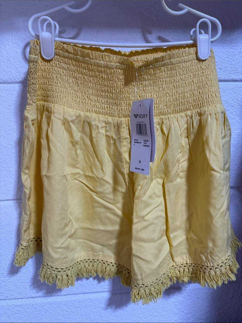 Roxy Yellow Smocked Waist Fringe Skort